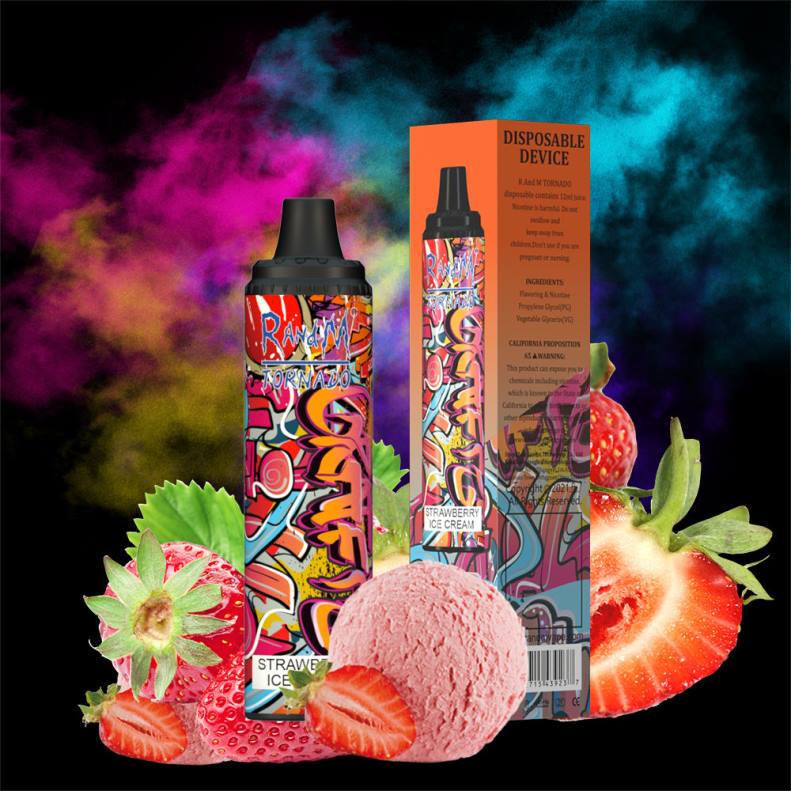 RandM Tornado Dispositivo vape pod con control de flujo de aire 6000 1 pieza helado de fresa J6Z0295 RandM Vape Discount Code